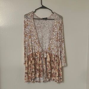 Torrid Pink 3/4 Sleeve Asymmetrical Ruffled Peplum Blouse